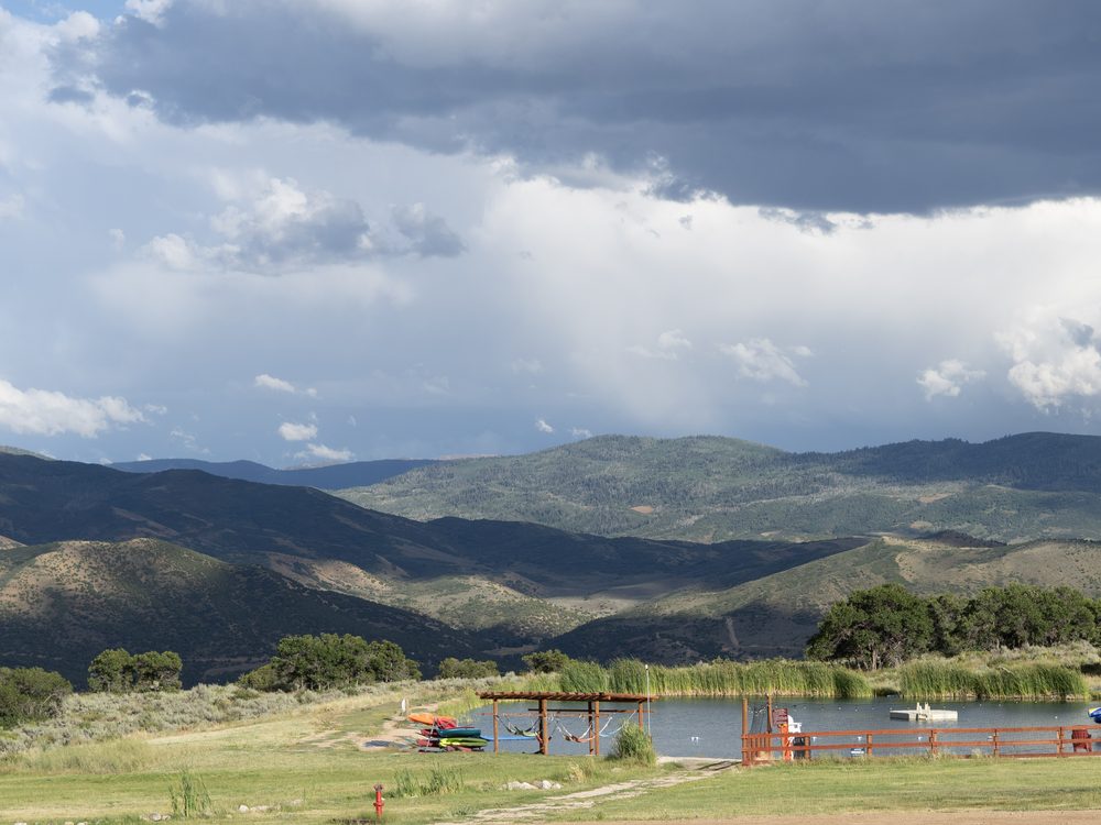Lake at Big Canyon Ranch with dock and kayaks